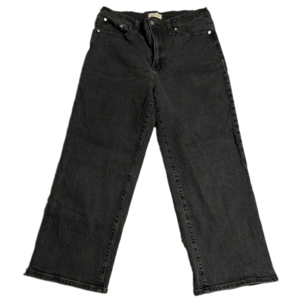 Madewell Jeans Women 32 Petite Perfect Vintage Wide Leg High Rise Black Stretch
